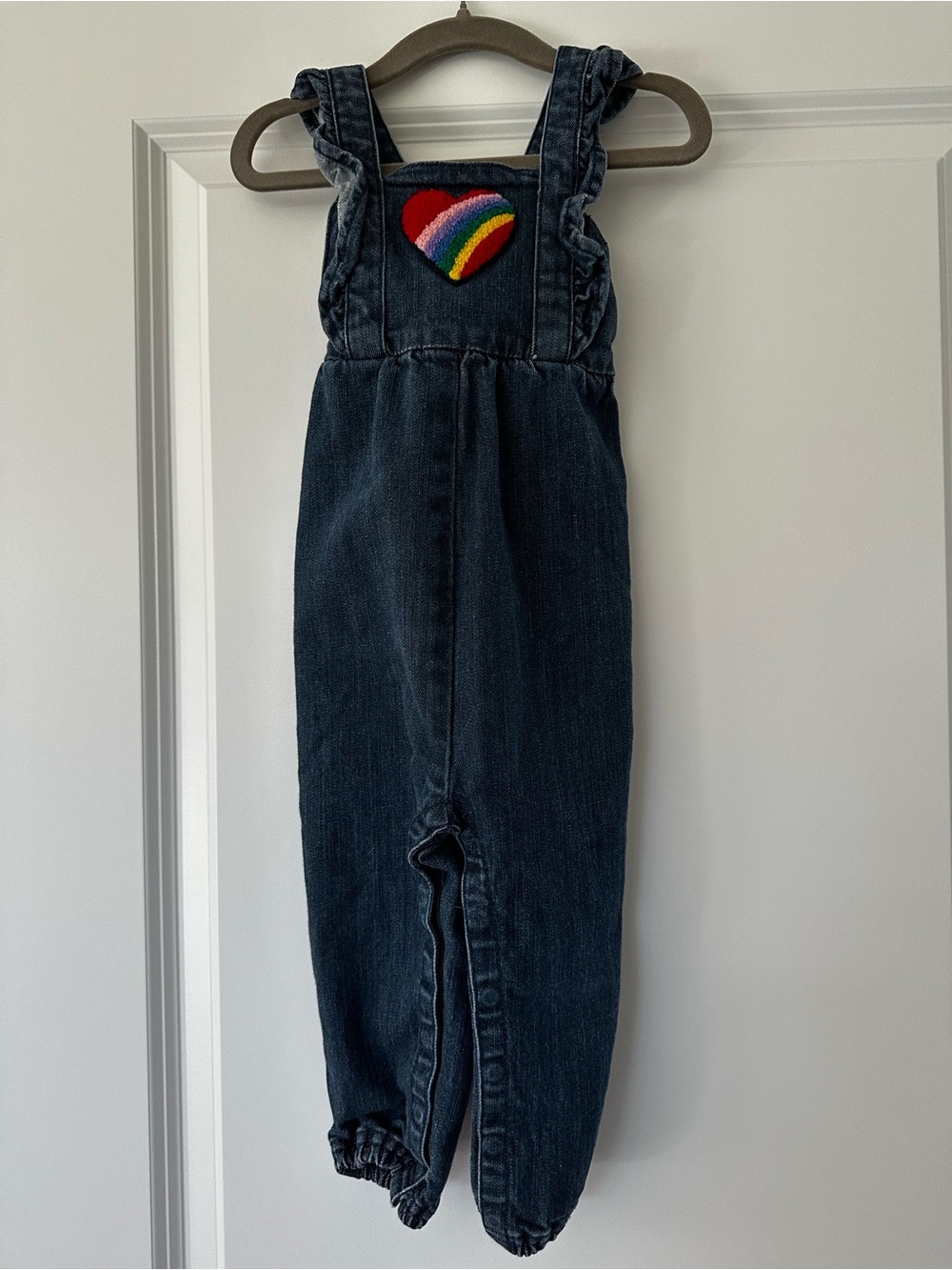 [Hanna Andersson] Dark Wash Denim Jumper with Ruffle Cross-Back